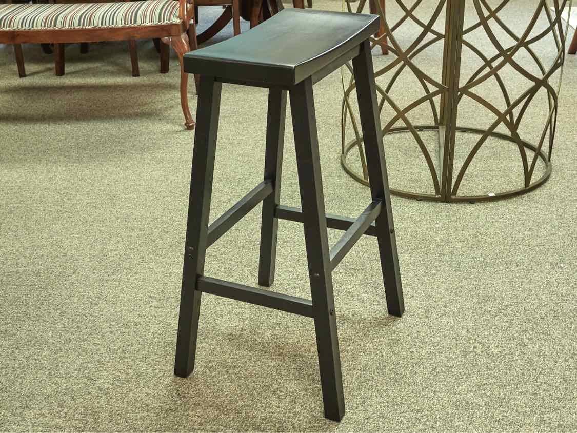 Pair of Black Finsh Saddle Seat Bar Stools