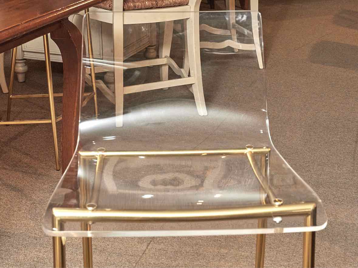 Pair of   Acrylic Counter Stools with Gold Metal Base
