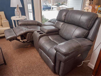 Grey Leather 2 Chair Power Recliner