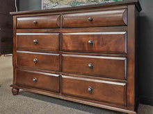 Dark Cherry 8 Drawer Dresser with Rich Brass Knobs