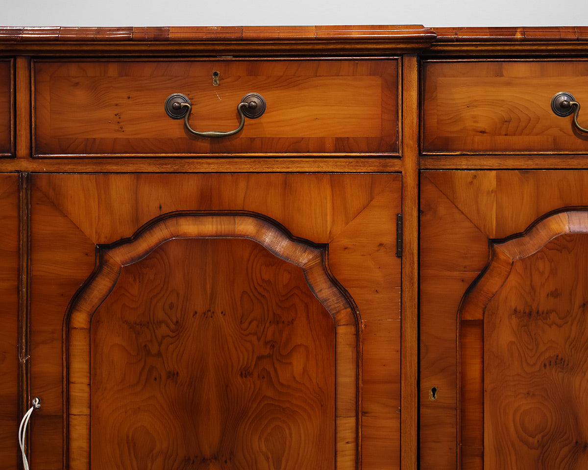 Antique Yew Wood Breakfront 4-Drawer 4-Door Server
