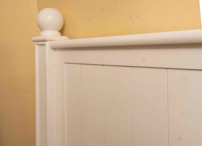 White Finish Beadboard  King Bed with Cannonball Finals
