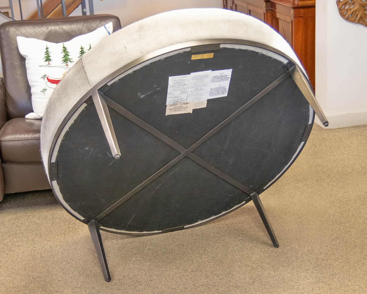 Global Views Hair-on-Hide Cocktail Ottoman in Grey