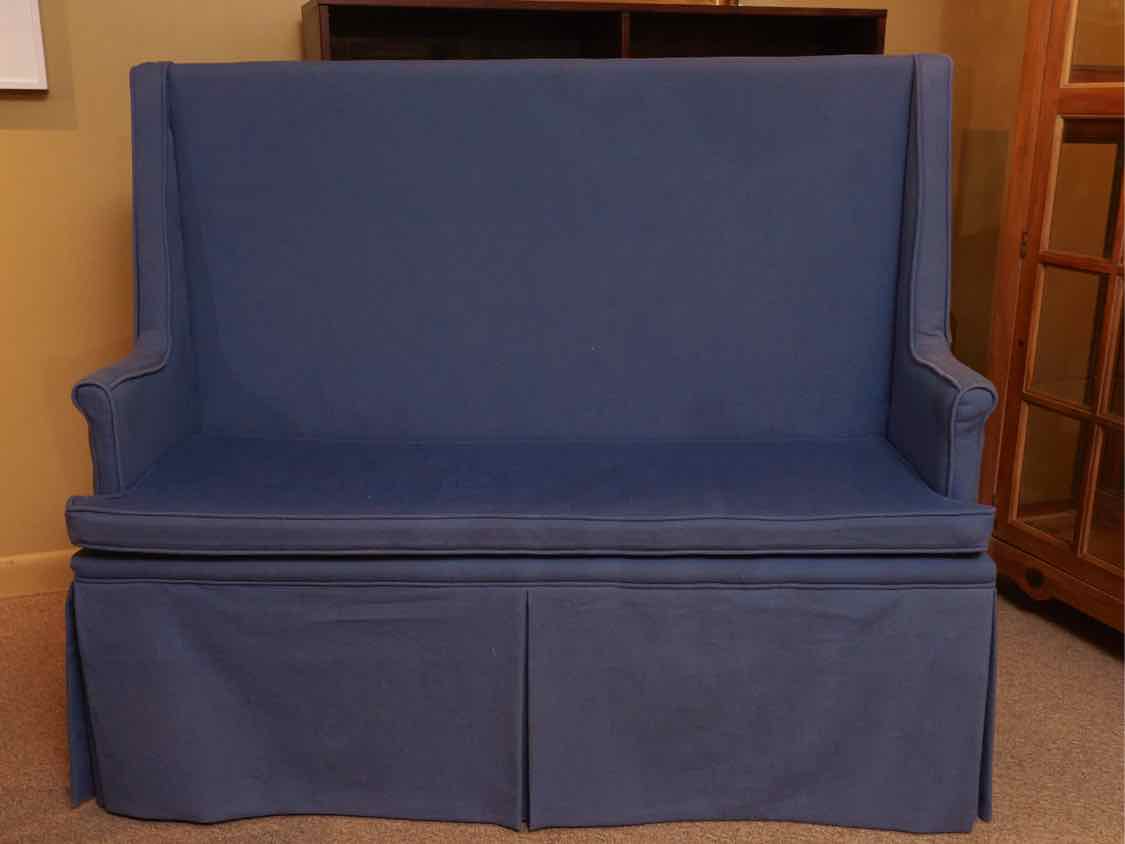 Denim Blue Upholstered Banquet with Skirt