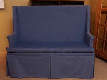 Denim Blue Upholstered Banquet with Skirt