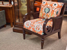 British Colonial Style Arm Chair with Thibaut Mendoza Suzani Fabric