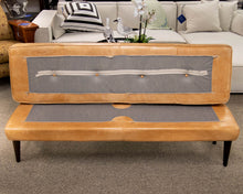 Button Tufted Bench in Chamois Color Leather on Dark Tapered Legs