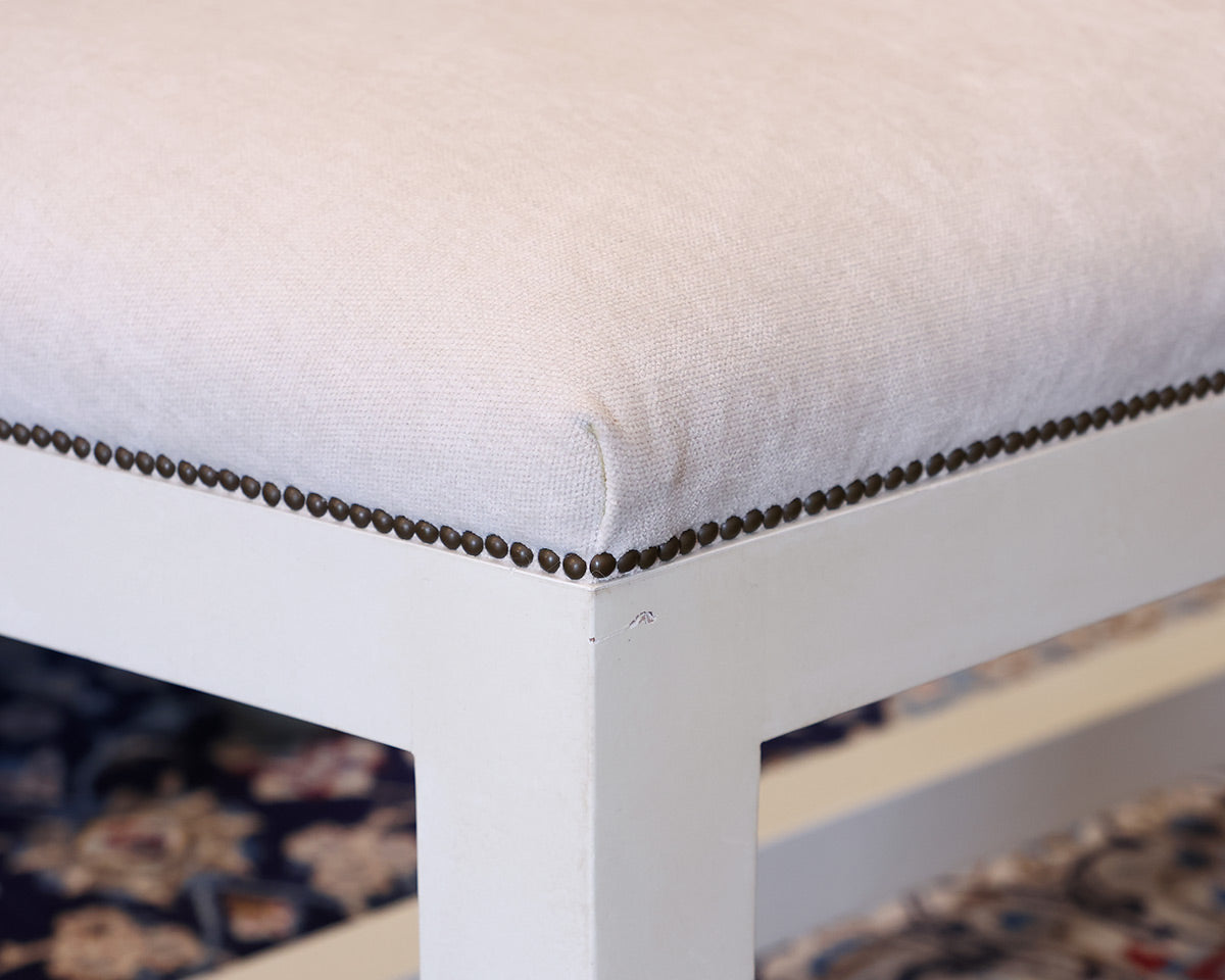 White Upholstered Bench With Nailheads