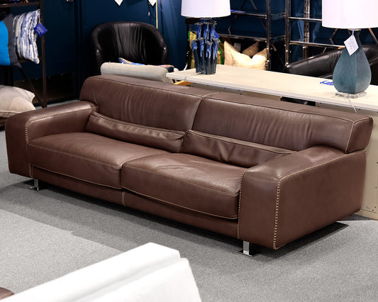 Roche Bobois Two Cushion Chocolate Brown Leather Sofa