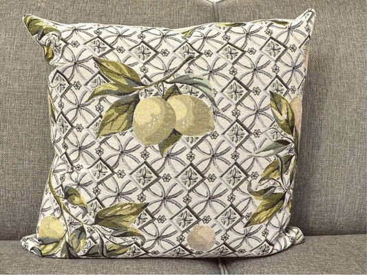 Pair Upholstered Lemon Accent Velvet Backing Accent Pillows