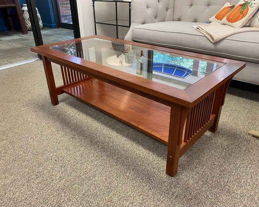 Stickley Classic Mission Cherry Cocktail Table with Glass Insert