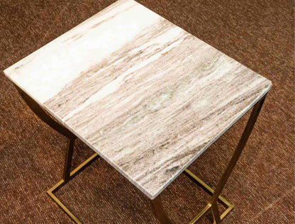 Marble Top Side Table with Gold Metal Base