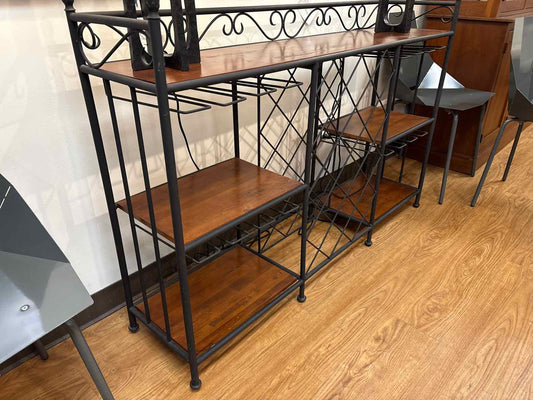 Metal Wine Rack with Wooden Shelves