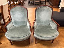 Pair of Soft Blue Velvet Arm Chairs