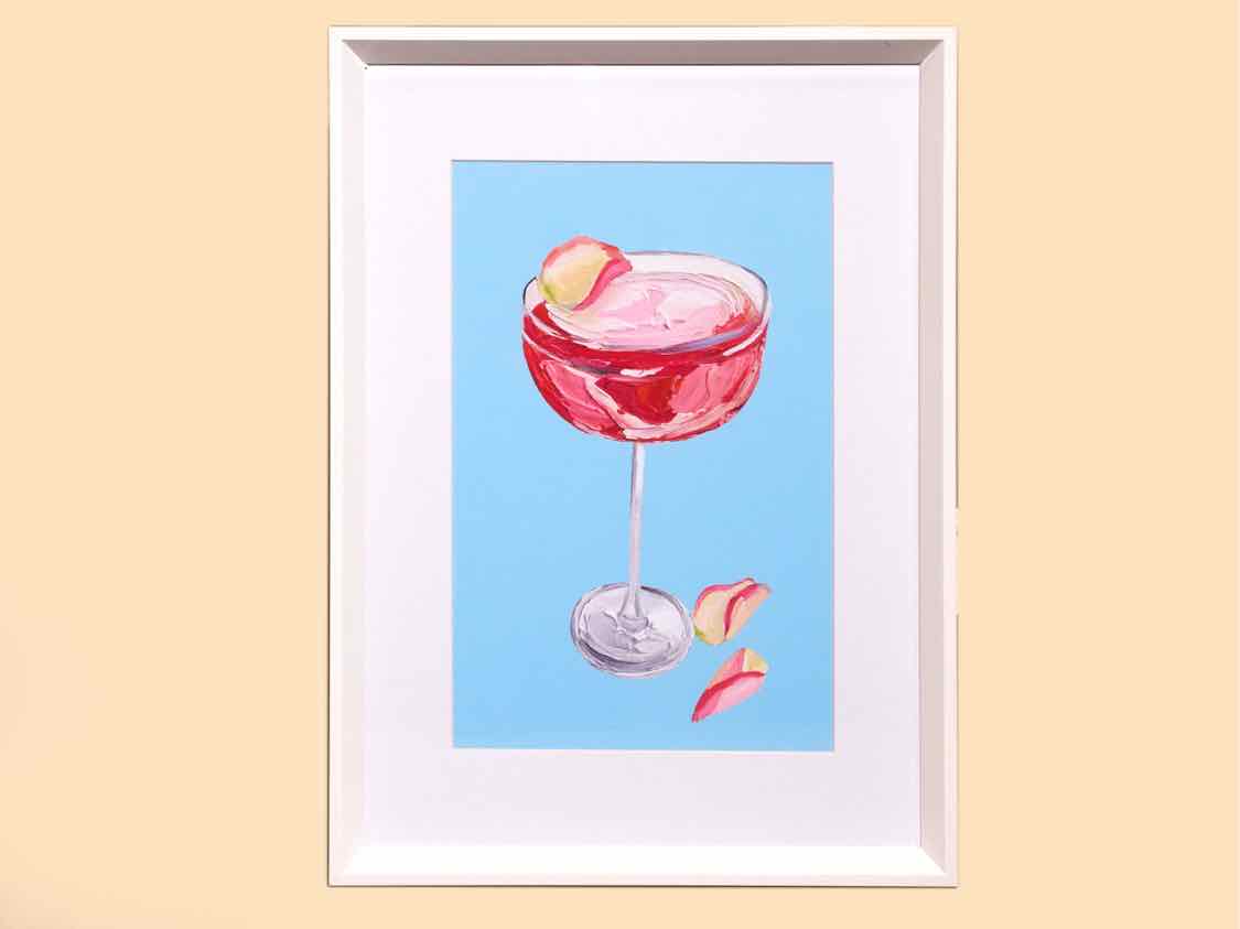 Framed Giclee 'Sparkling Rose Gin Cocktail'