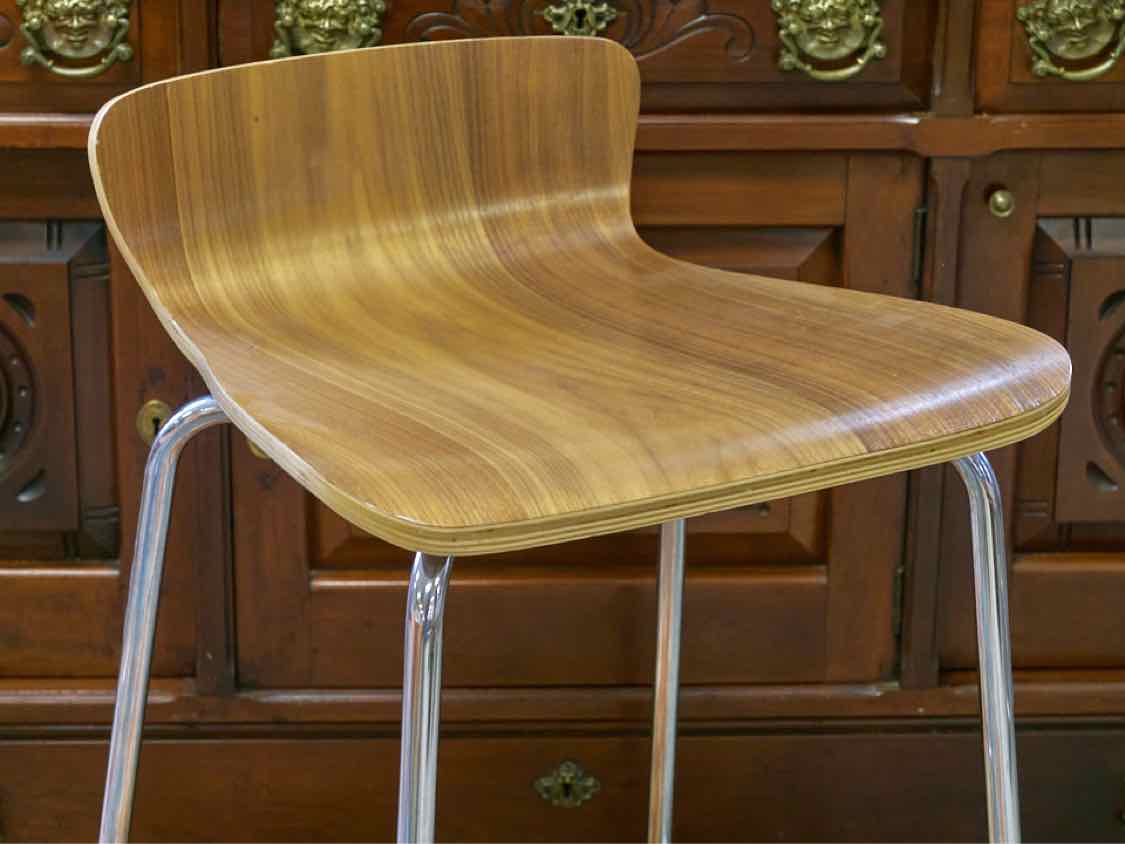 Set of Three Crate & Barrel Wooden Seat  Bar Stools