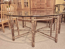 McGuire  Round Glass Top Bamboo Base Legs Dining Table