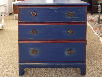 Three Drawer Blue Rub Through Chest W/ Red Accents