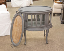 Arhaus Louise Tea Table in Grey Finish with Glass Cabinet and Tray Top