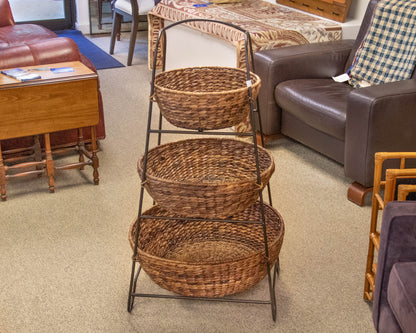 Black Metal Stand with 3 Wicker Baskets
