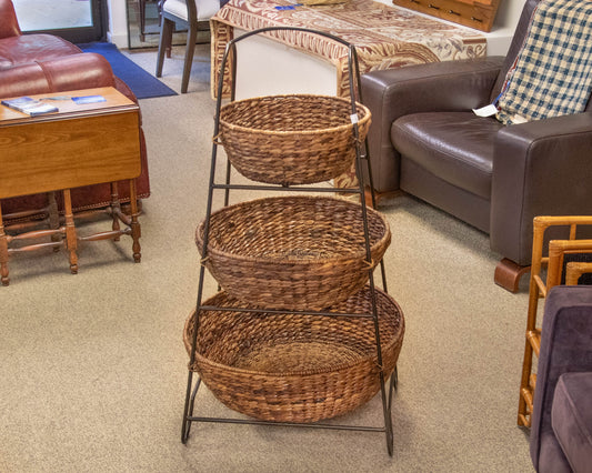 Black Metal Stand with 3 Wicker Baskets