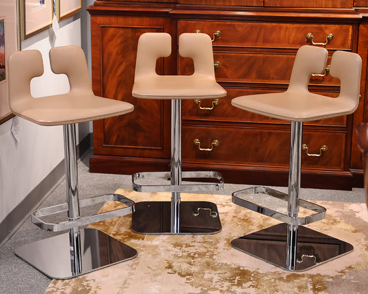 Poltrona Frau Set of Three Swivel Leather Counter Stools