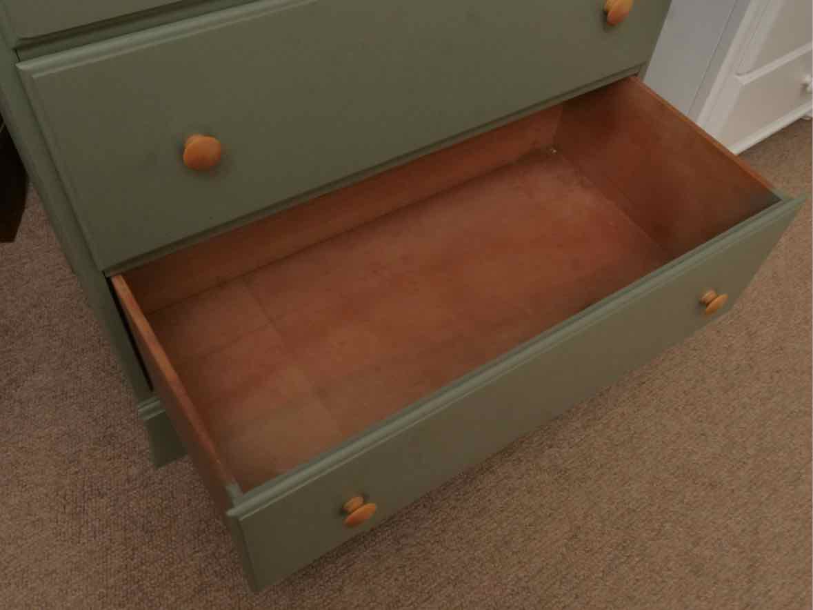 Solid Birch 5 Drawer Chest in Eucalyptus  Green Finish