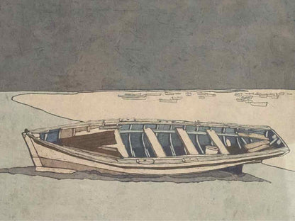 'Canoe Ashore' Art Print Doube Matted Dritwood Frame