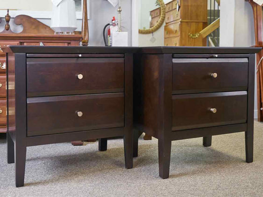 Pair of Two Drawer Nightstands with Extension in Espresso Finish