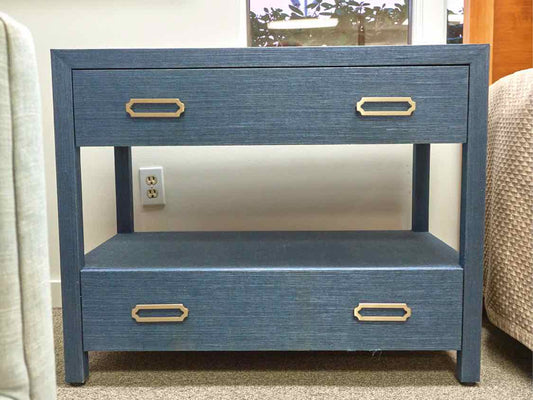Mitchell Gold + Bob Williams Navy Wrapped Raffia Bedside Chest