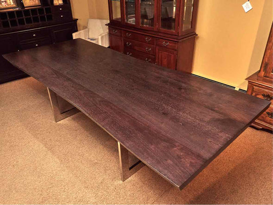 RH Live Edge Walnut Dining Table with Polished Stainless Steel Base