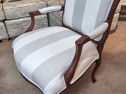 Ballard Design French Inspired White & Gray Striped Arm Chair
