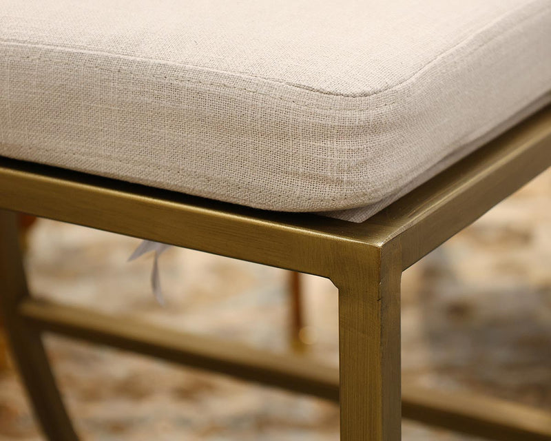 Pair of Gold Finish Counter Stools in Ivory Linen Fabric
