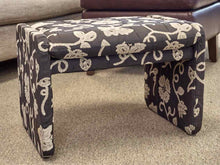 Black & Beige Floral Pattern Upholstered Stool