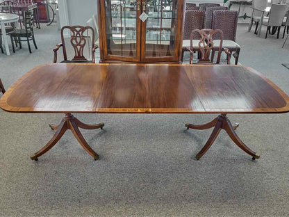 Baker Mahogany Double Pedestal Dining Table with Yewwood Banded Inlay