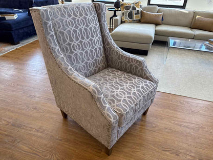 Jofran Pair of 'Quinn' Wing Chairs in Geometric Silver Fabric