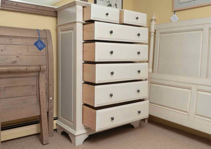 Ivory Finish 7 Drawer Tall Chest with Dark Pewter Finish Knobs