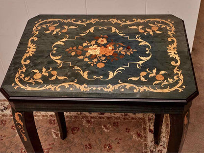 A. Garglulo & Iamuzzi  Green Finish Wood Marguetry Inlaid Music  Box Side Table