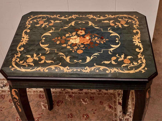 A. Garglulo & Iamuzzi  Green Finish Wood Marguetry Inlaid Music  Box Side Table