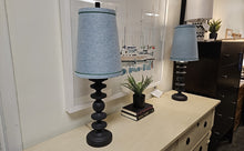 Black Base Table Lamp with Light Blue Shade