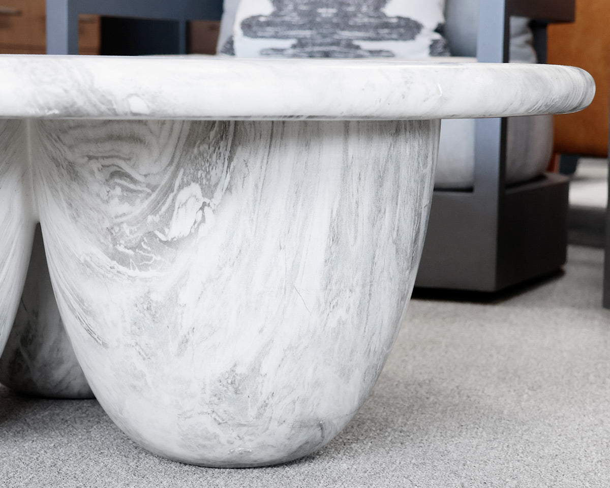 CB2 Cova Round Marbled Resin Indoor/Outdoor Coffee Table