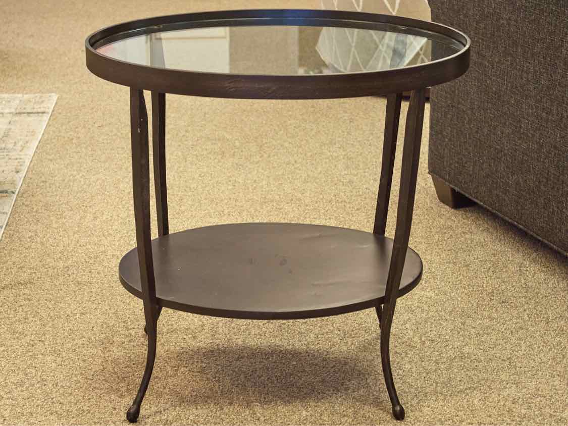 Black Metal Oval Side Table with Glass Top