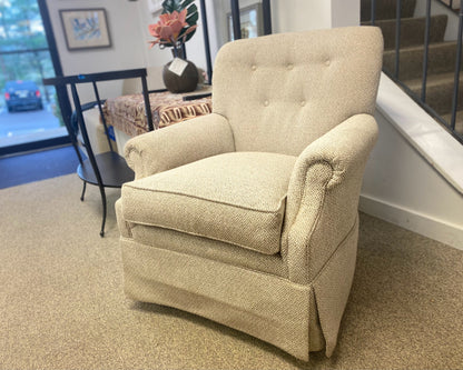 Sam Moore Swivel Glider in Neutral Menswear Fabric