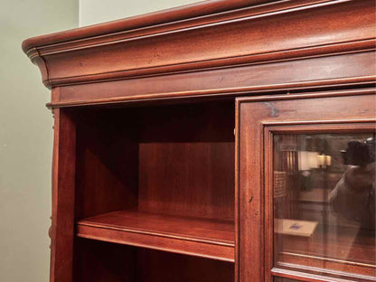 Riverside  Stained Cherry 2 Glass Sliding Doors 3 Shelf 2 Drawers Bookcase