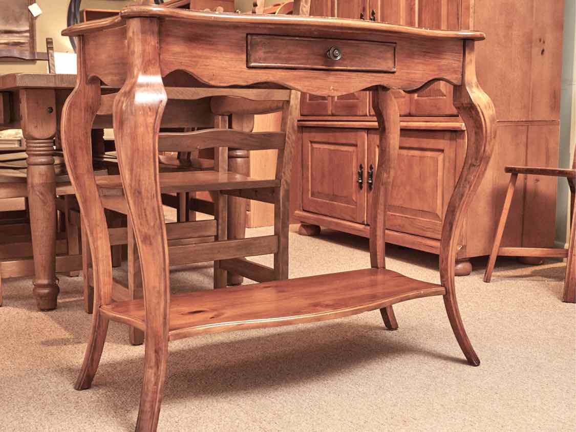 French Accent Table With Cabriolet Legs  1 Drawer & Lower Shelf