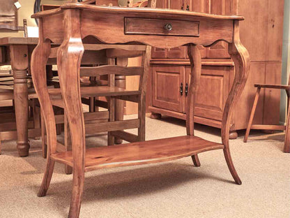 French Accent Table With Cabriolet Legs  1 Drawer & Lower Shelf