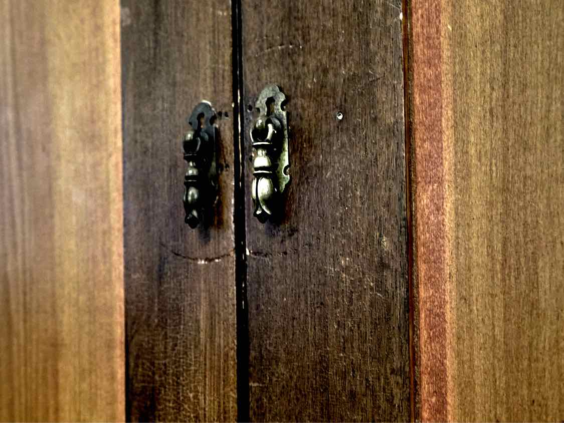 Cherry 2 Door Storage Piece with Shiplap Wood  Back