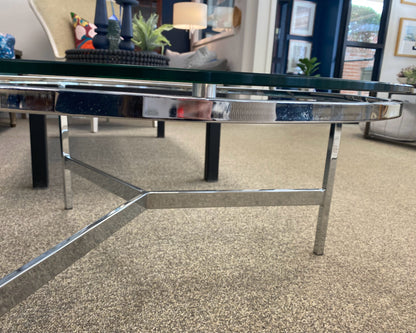 Crate & Barrel Round Chrome Cocktail Table with Glass Top