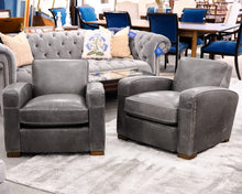 Pair of Restoration Hardware Gray Leather Chairs