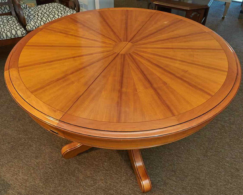 Grange French 'Sun Burst' Round Inlaid Cherry With 2 16"  Pedestal Dining Table